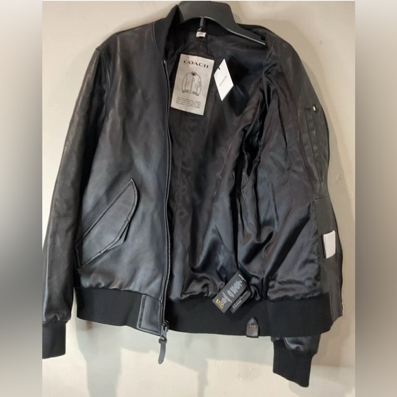 COACH Men’s MA-1 Jacket Lamb Leather Black Bomber Biker Sz S NWT - Picture 7 of 11